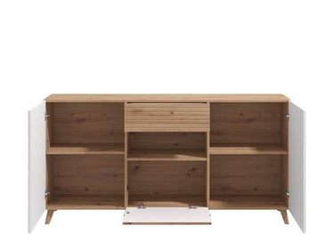 Bretanova Slatted Artisan Oak Effect and White Gloss Sideboard - Contemporary Luxury Furniture for Dining and Living Spaces - UK Luxury Furniture